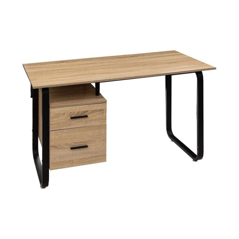 Bureau 2 Tiroirs Design "Caisson" 120cm Naturel
