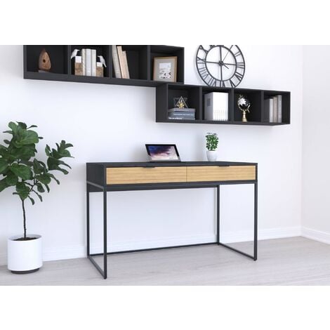 Bureau bois métal acier laqué noir mat 3012