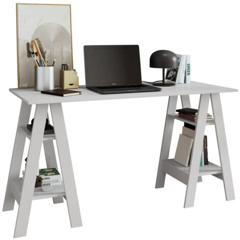Bureau 2 Tréteaux 4 Niches 4 Etagères Blanc L 135 H 75 P 60 cm