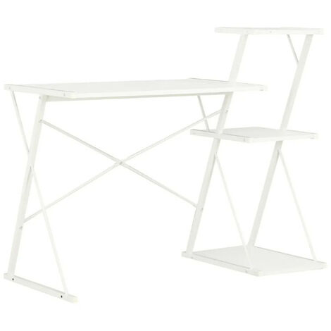 Bureau 3 étagères bois et métal blanc Kajal