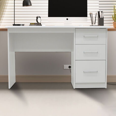 Bureau 3 tiroirs 121x60x75 cm décor blanc - MATHEO