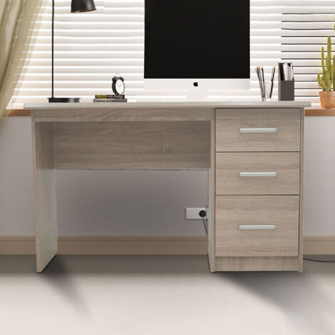 Bureau 3 tiroirs 121x60x75 cm décor chêne - MATHEO