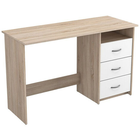 Bureau 3 tiroirs Aristote naturel et blanc
