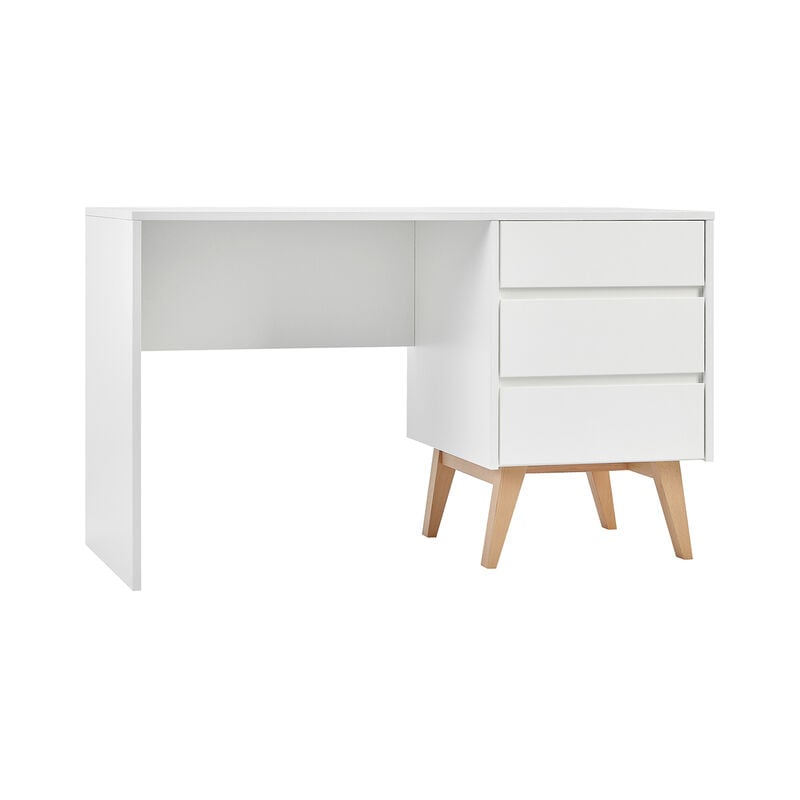 Bureau 3 tiroirs Pinio Swing - Blanc et bois