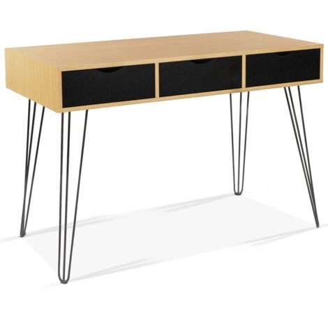 Bureau 3 tiroirs vintage NOEMI bois pied épingle