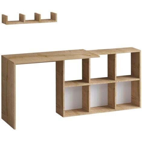 VENTE-UNIQUE Bureau 6 niches avec étagère murale Rema L145cm Chêne clair