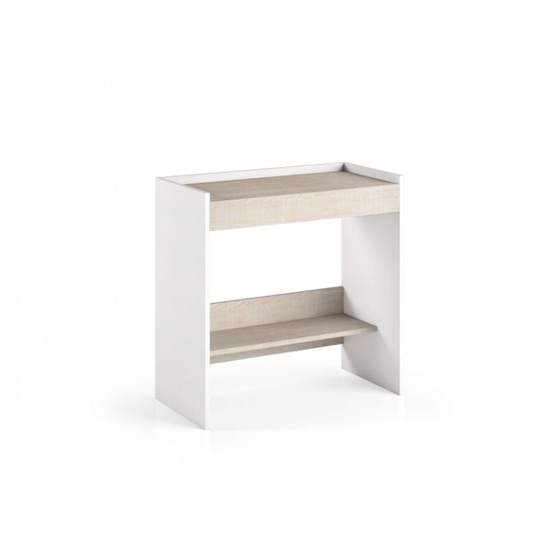 Abitare - Bureau 80x40 cm blanc frêne et chêne avec tiroir et étagère - Sombor