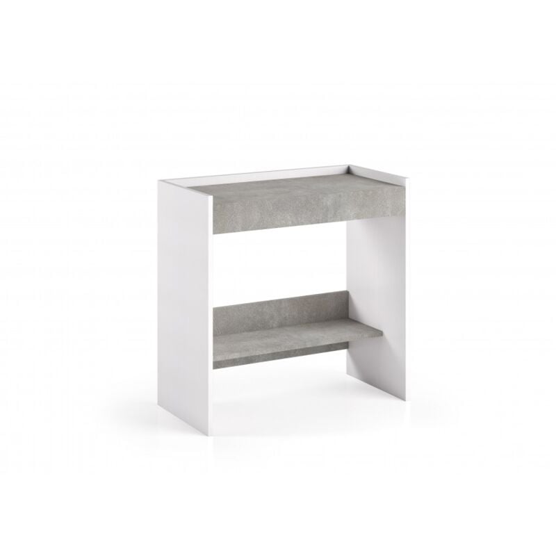 Bureau 80x40 cm blanc frêne et béton avec tiroir et étagère - Sombor