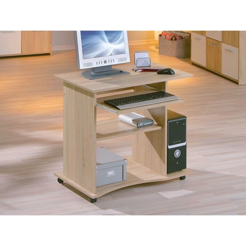 Abitare - Bureau 80x50 cm chêne avec étagère supérieure coulissante - Monaco