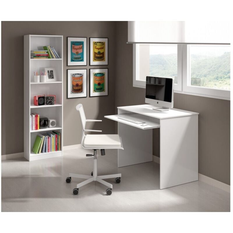 Abitare - Bureau 90x54 cm blanc mat avec étagère coulissante - Sion