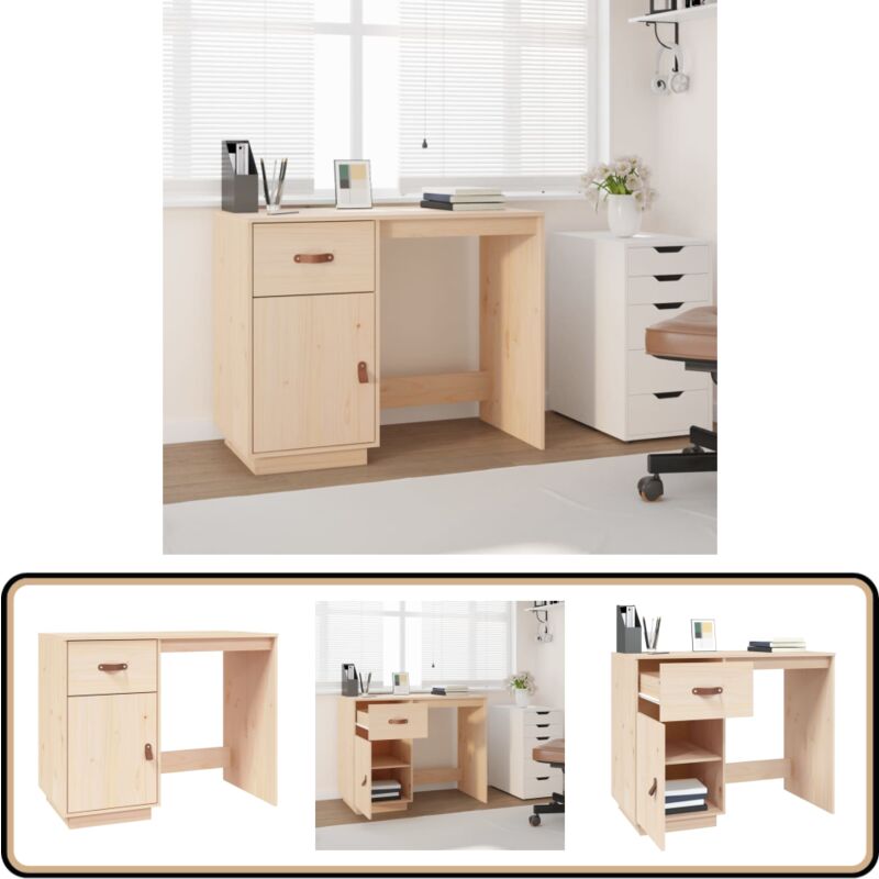 Bureau 95x50x75 cm Bois massif de pin - Bureau En Bois Massif - Bureau Design - Bureau Ordinateur - Bureau D'étude - Meuble De Bureau