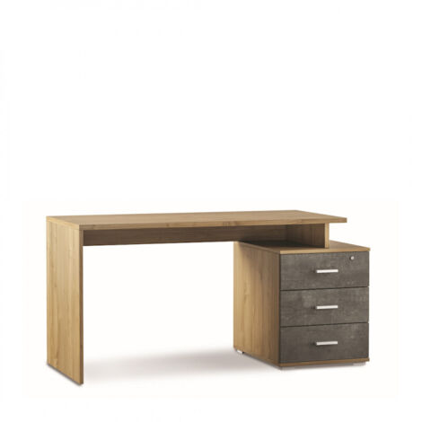 Bureau à 3 tiroirs, 154 cm (L) x 55 cm (P) x 76 cm (H), finition noyer et noir mat, Sarmog