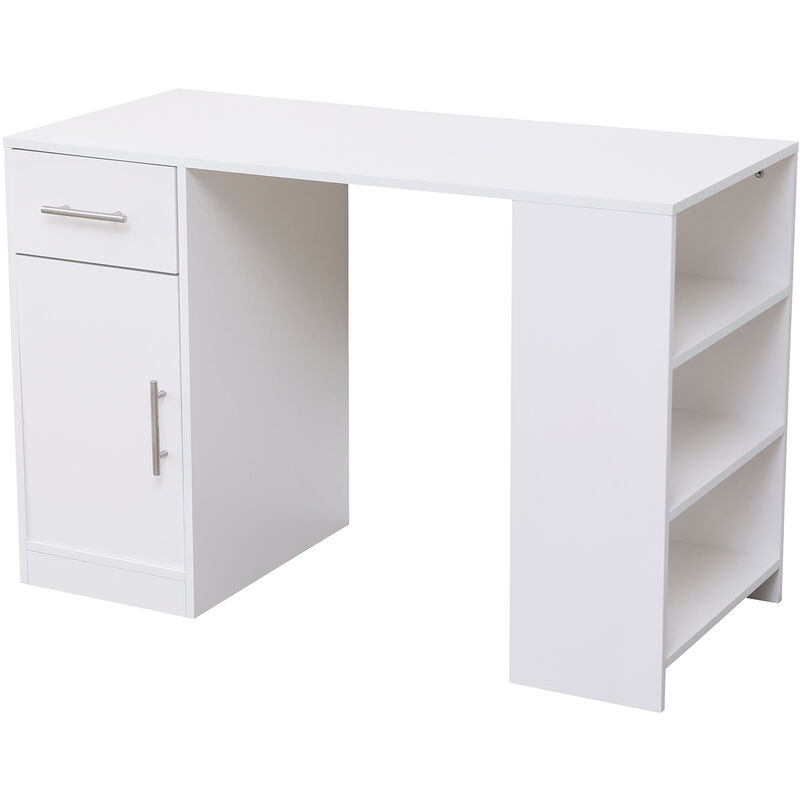 Ikayaa - Bureau A Domicile Ordinateur-Bureau Table D'Etude Poste De Travail D'Etude Avec 1 Armoire De Rangement 1 Tiroir, Blanc