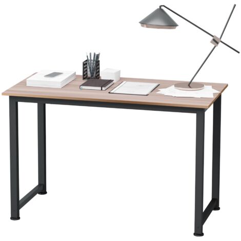 Bureau à pieds réglables en acier, bureau pour bureau à domicile, dimensions : 120 x 60 x 76 cm, coloris noir et bois naturel.