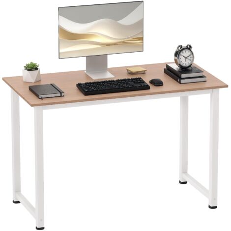 Bureau à structure en acier, pieds réglables, bureau pour bureau à domicile, dimensions : 120 x 60 x 76 cm, coloris blanc et bois naturel.