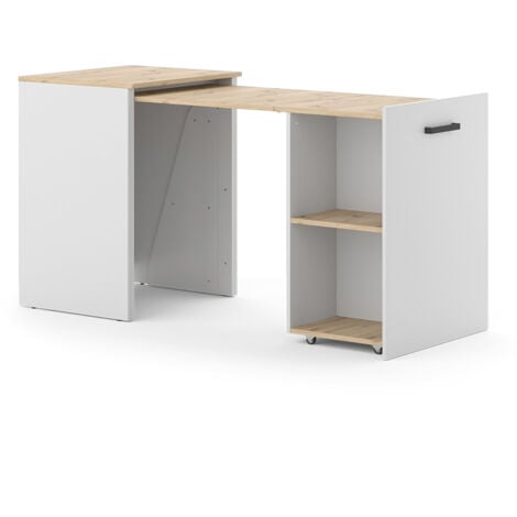 Bureau Adam, Greige/Chêne Artisan, 60 x 50.4 cm extensible, Vicco