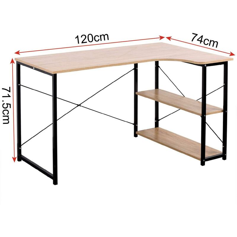 Helloshop26 - Bureau adulte table de travail spacieuse avec deux étagères mdf 120 cm beige