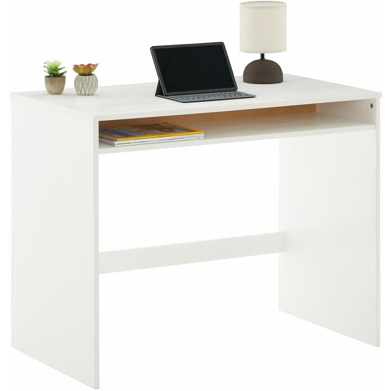 Idimex - Bureau alice table de travail avec 1 niche de rangement sous le plateau, en pin massif lasuré blanc - Blanc
