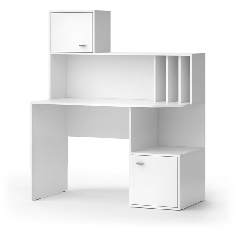 Bureau Alwin, Blanc, 115 x 55 cm avec 2 portes, Vicco