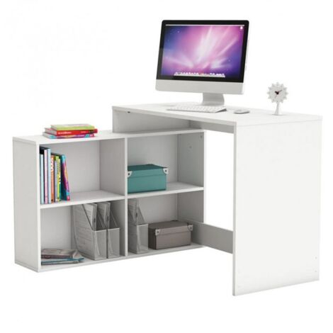 Bureau angle 4 niches en bois blanc