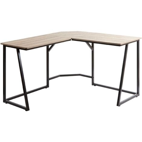 Bureau angulaire 76x196x110cm Cadre en acier et haut brun clair
