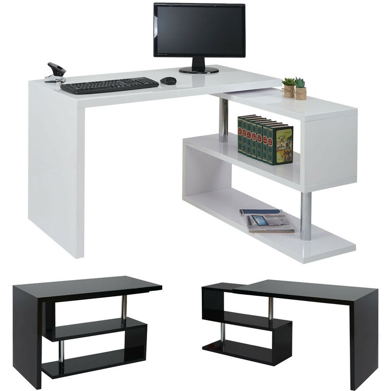 HW - Bureau angulaire C-A68, brillant, pivotant, 120x60cm - noir