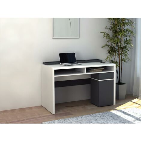 Bureau ASERRI avec rangements - Blanc et Anthracite - Gris anthracite, Blanc