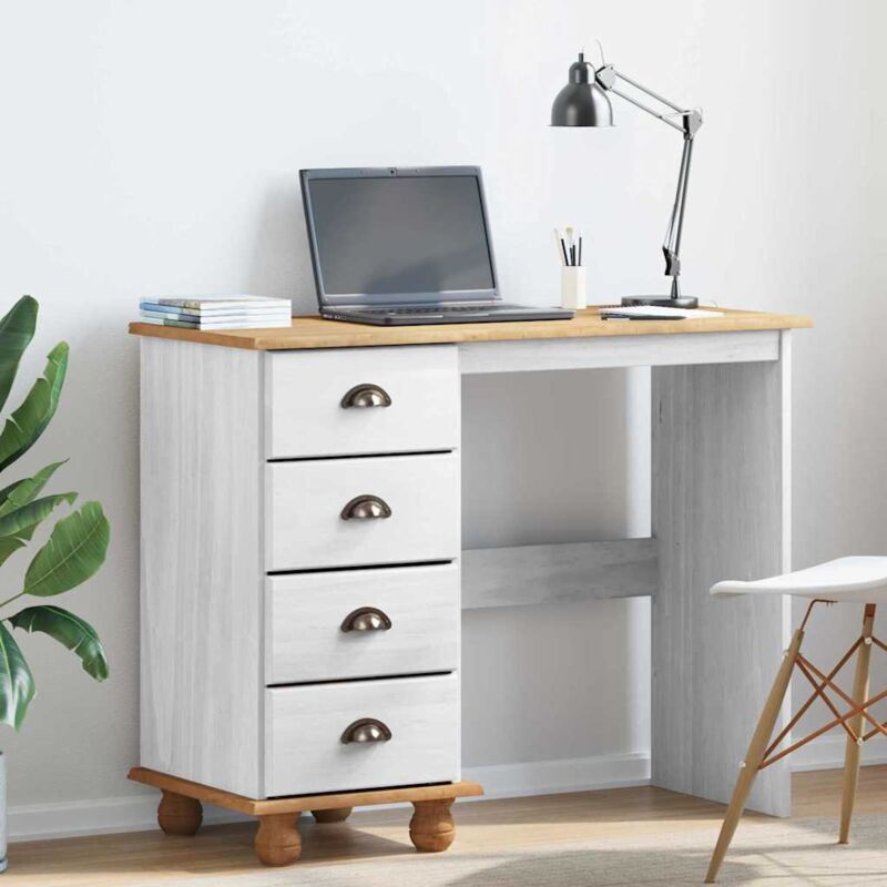 Bureau avec tiroir Blanc 95 x 40 x 75 cm Bois massif en pin Vidaxl