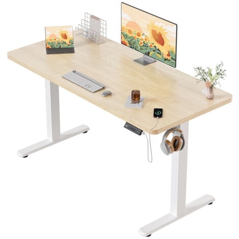 Bureau assis debout Disponible pour bureau ou jeux table réglable en hauteur longueur 120cm × largeur 60cm beige devoko