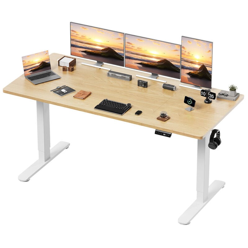 Bureau assis debout Disponible pour bureau ou jeux table réglable en hauteur longueur 180cm × largeur 60cm beige 2 sections de moteur unique Devoko