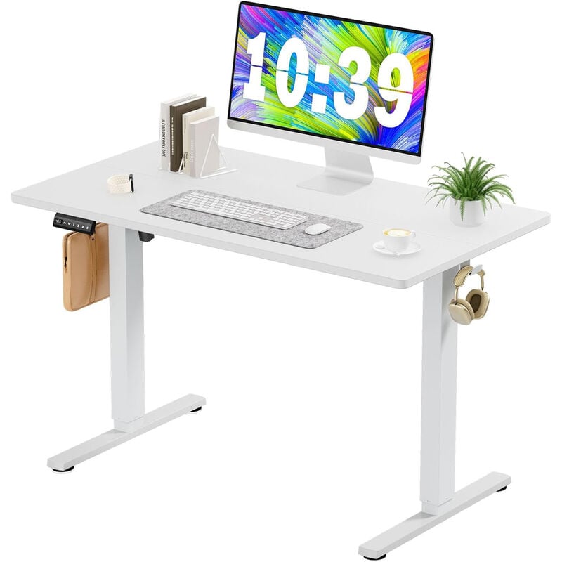 Sweetcrispy - Bureau assis-debout électrique - 100 x 60cm, table d'ordinateur réglable en hauteur avec plaque de raccord, table d'ordinateur de