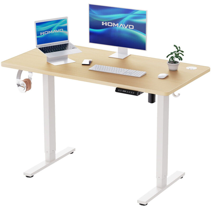 Bureau Assis Debout Électrique 120x60cm, Fonction mémoire et anti-collision, Ports de charge rapide usb-a et Type C,Hauteur réglable (70-119CM)