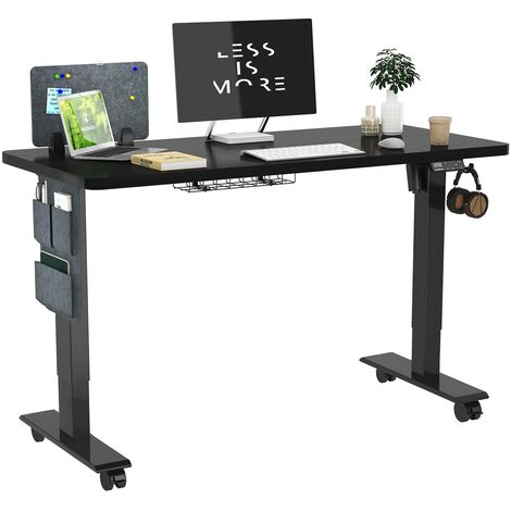 Bureau Assis Debout Electrique Bureau Réglable Debout (120 x 60 cm) Montage facile Bureau réglable en hauteur Électrique avec 4 commandes à mémoire et réseau de câbles et roulettes 360° Bureau SN1-Noi