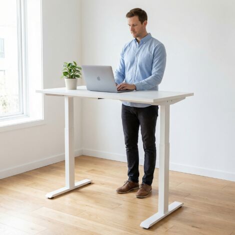 Bureau Assis-Debout Électrique HUANUO/160x80 cm/2 Moteurs/Charge 120 kg, Réglage 60-125 cm , Piètement 3 Niveaux