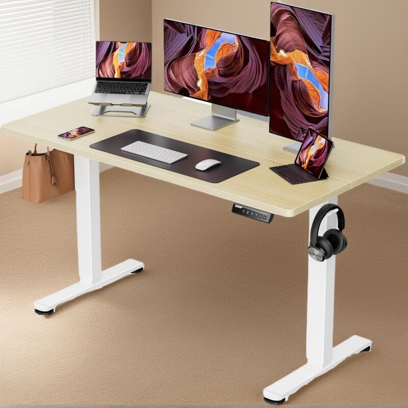 Ergear - Bureau assis debout électrique réglable en hauteur 4 mémoires ergonomique pour bureau et maison Beige