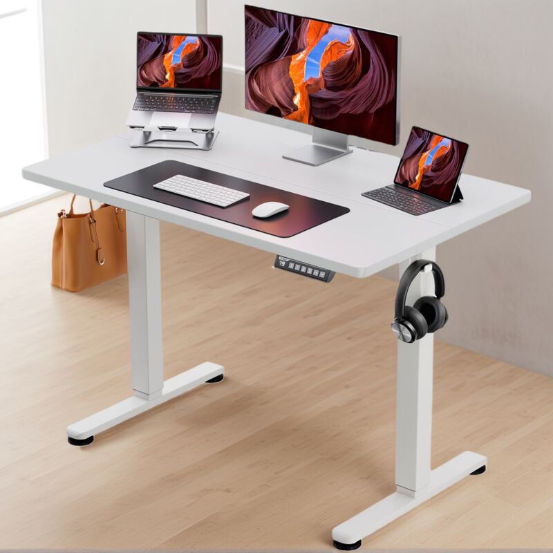 Ergear - Bureau assis debout électrique réglable en hauteur 4 mémoires ergonomique pour bureau et maison Blanc