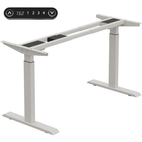 Bureau Assis Debout Électrique Réglable en Hauteur，69-115cm Double Moteur Cadre en Acier Pied De Table Reglable，Blanc