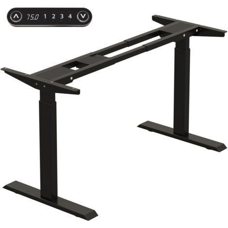Bureau Assis Debout Électrique Réglable en Hauteur，69-115cm Double Moteur Cadre en Acier Pied De Table Reglable，Noir