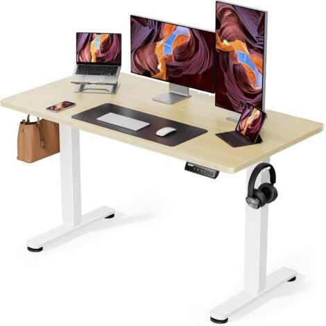 Bureau Assis Debout Electrique,120 x 60 cm, Bureau Motorisé Ergonomique, avec Contrôle de la mémoire, Beige, ERGEAR