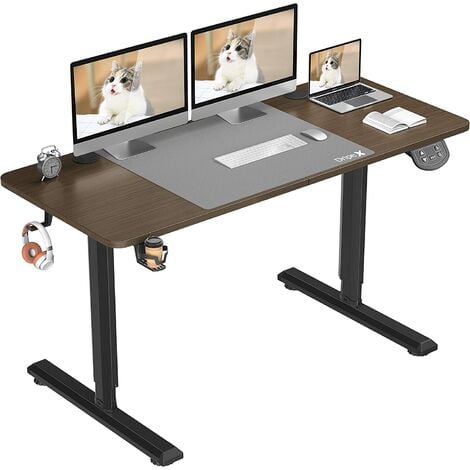 YOLEO Bureau Assis Debout Electrique,140x60cm,Bureau Motorisé Ergonomique,avec Contrôle de la mémoire,Tapis de Souris,Noyer+Noir