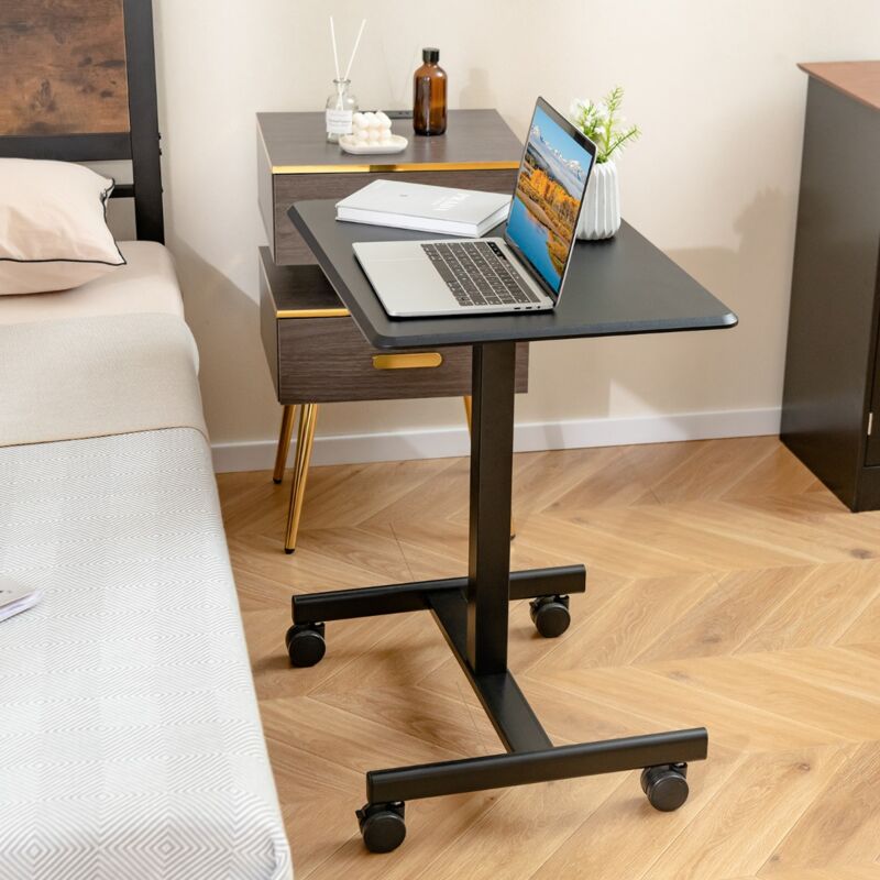 Design In - Bureau Assis-Debout Mobile, Réglable en Hauteur, Métal avec Roulettes, Noir CW60002