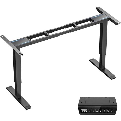 Bureau Assis Debout Pied de Bureau Réglable en Hauteur Électrique à 2Moteurs Bureau réglable en Hauteur71-116 cm avec Moteurs mémoire de 4hauteurs,Largeur réglable106-180 cm,Charge Max120kg Noir