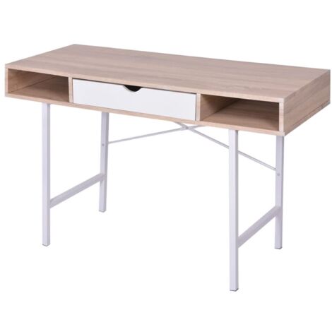 Bureau avec 1 compartiment  Bureau d'ordinateur Bureau informatique Chêne et blanc 71750