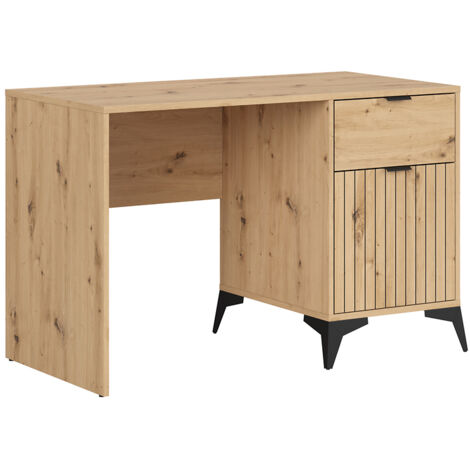 Bureau avec 1 porte et tiroir coloris Chêne artisan - Longueur 120 x Profondeur 60 x Hauteur 78 cm