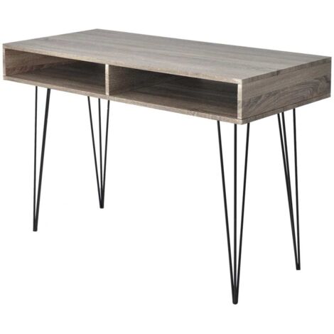 Vidaxl – Bureau droit avec 2 compartiments en MDF et métal – Dimensions 110 x 50 x 76 cm – Couleur gris et chêne – Meuble de bureau moderne