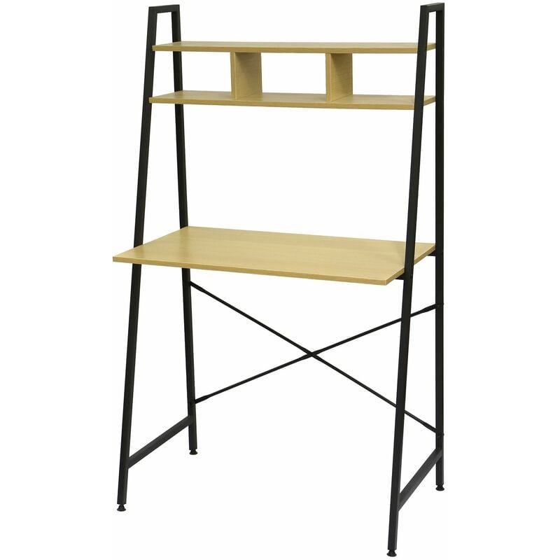 Toilinux - Bureau avec 2 étagères en mdf et Métal