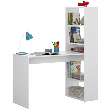 Bureau avec 5 etageres coloris Blanc Artik en melamine - Dim: 144 x 120 x 53 cm -PEGANE-