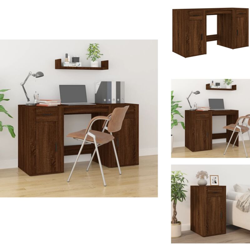 Vidaxl - Bureau avec armoire chêne marron bois d'ingénierie - Bureau En Bois - Bureau Avec Rangement - Bureau Design - Mobilier De Bureau