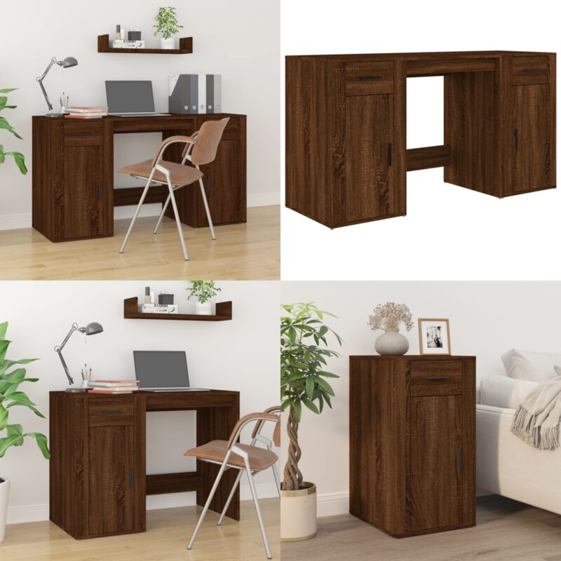 Bureau avec armoire chêne marron bois d'ingénierie - Bureau En Bois - Bureau Avec Rangement - Bureau Design - Mobilier De Bureau - Secrétaire Moderne