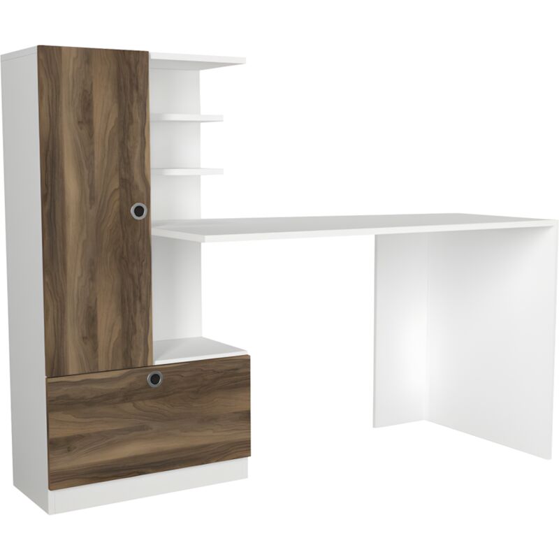 Vente-unique - Bureau avec armoire de rangements - Blanc et naturel - midiali ii